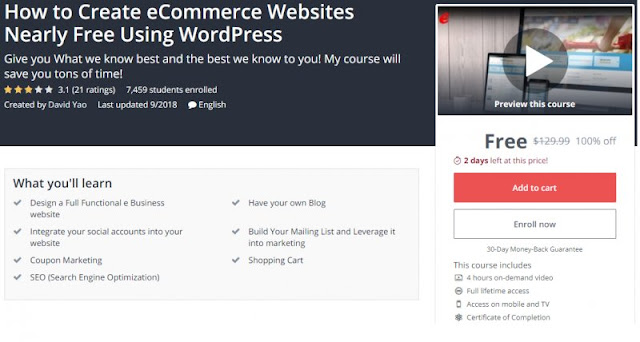 [100% Off] How to Create eCommerce Websites Nearly Free Using WordPress| Worth 129,99$
