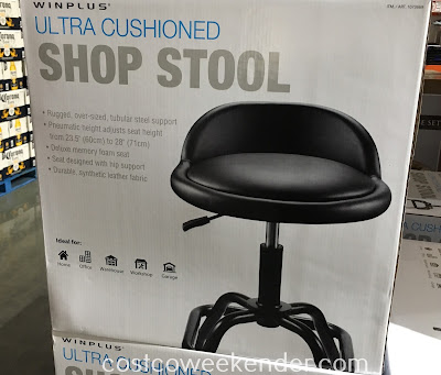 Sit in comfort when working in the garage, workshop, or office with the Winplus Ultra Cusioned Shop Stool