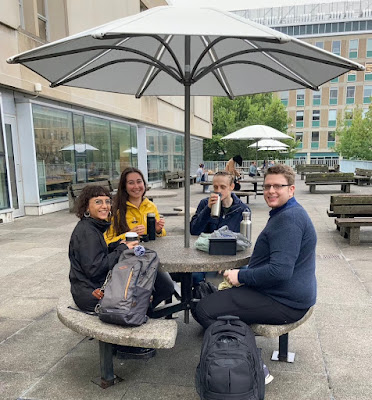 Angela Cristiano, Maya Blumenthal, Ryan MacDonald and Parker Robbins enjoy Sid Smith's East Patio