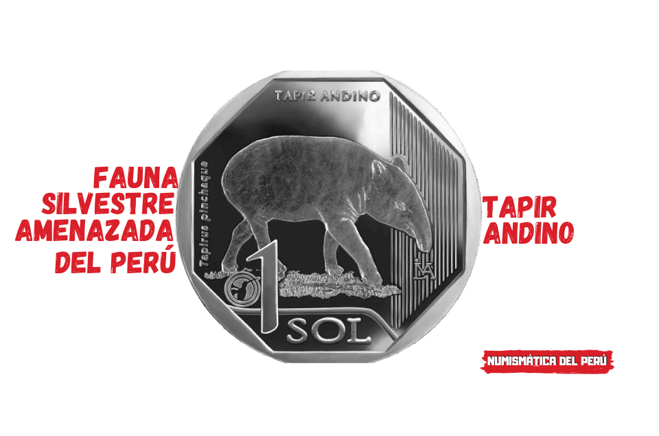 moneda del tapir andino, serie fauna silvestre amenazada del peru