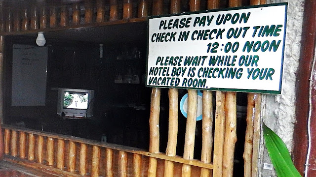 check-in and check-out reminders at the front office of Wayang-wayang Beach Resort, Allen Northern Samar