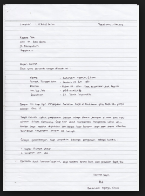 Contoh Surat Lamaran Kerja Tulis Tangan Pabrik Contoh Surat