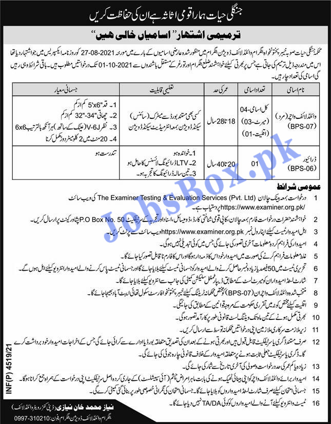 Wildlife Department KPK Battagram Wildlife Division Jobs 2021