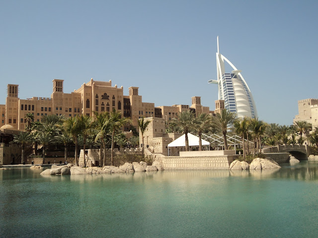 Burj Al Arab hotel seen from the Madinat Juneirah in Dubai, UAE