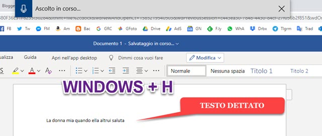 dettatura con word online di onedrive