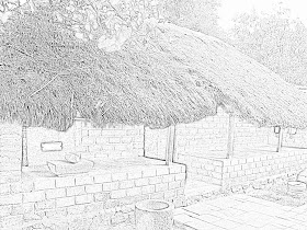 sketch of model thatched hut