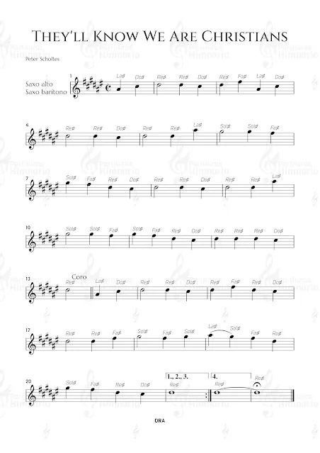 Partitura gratis para  en JPEG y PNG de 'We are one in the Spirit | They'll know we are christians by our love |  Somos uno en Espíritu   partitura gratis para saxofón alto y barítono (free music sheet alto saxophone and baritone) - Himnario Adventista -Descarga e imprime musica cristiana adventista