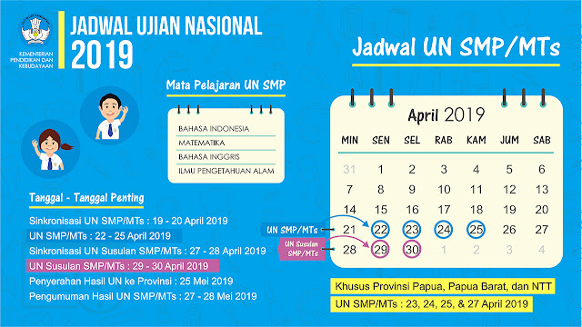 Jadwal Penting Seputar UN SMP dan MTs Tahun 2019