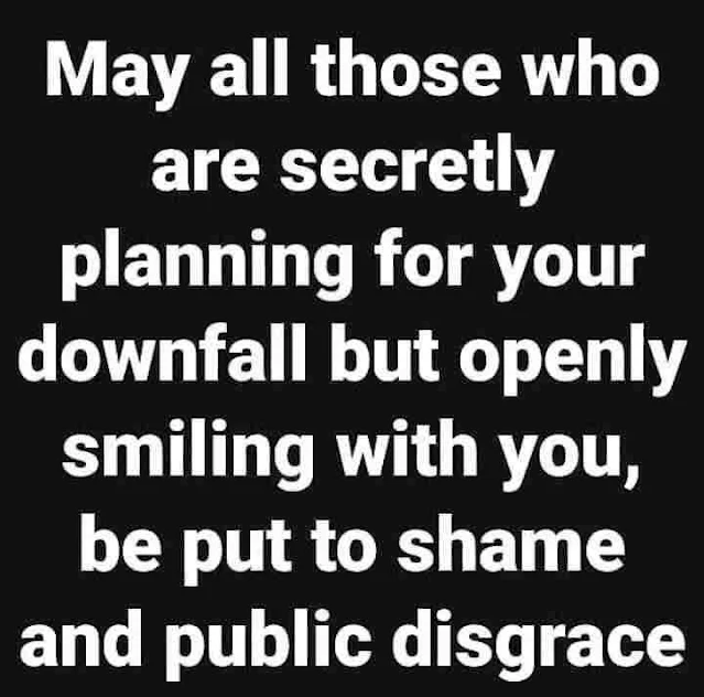 May all those who secretly planning for your downfall but openly smiling with you be put to shame and public disgrace..