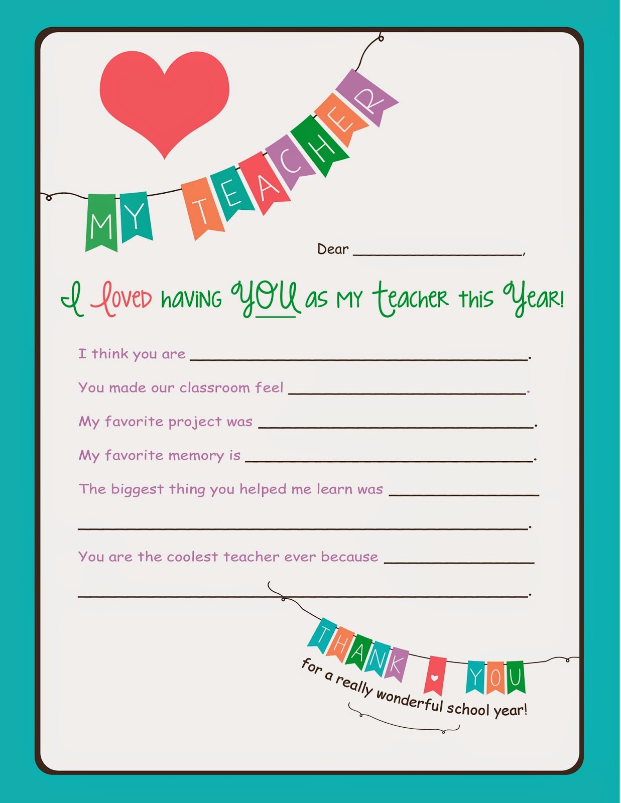 Savvy Spending: Free End of the Year Teacher Printable for 