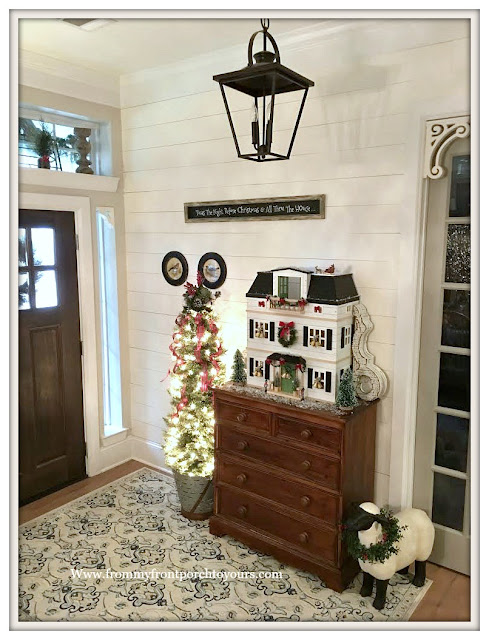 Christmas-Foyer-Farmhouse Style-Cottage Style-DIY-Shiplap-Christmas Tree-Doll House-From My Front Porch To Yours