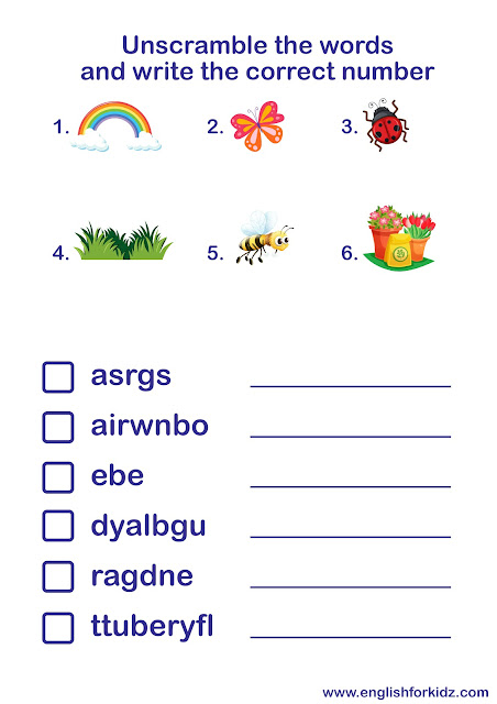 Unscramble words worksheet - spring vocabulary