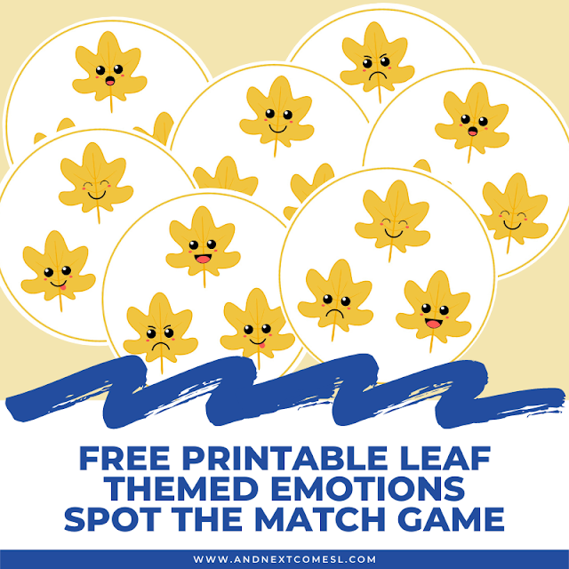 Free printable leaf emotions spot the match game for kids