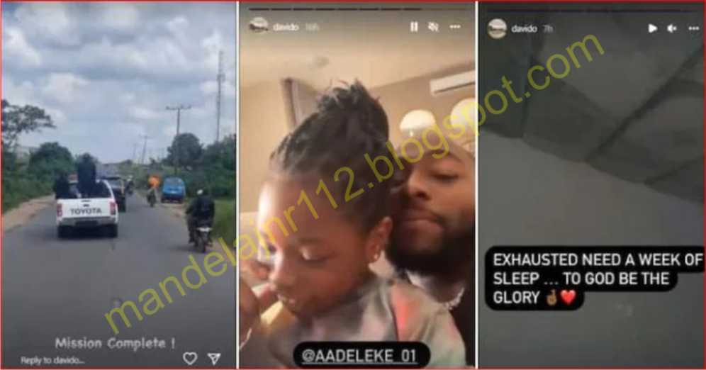 “Mission complete, Need a Week of Sleep”- Davido Returns Home, Shares Cute Video as He Chills with Imade