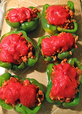 6 Stuffed Peppers in Baking Dish