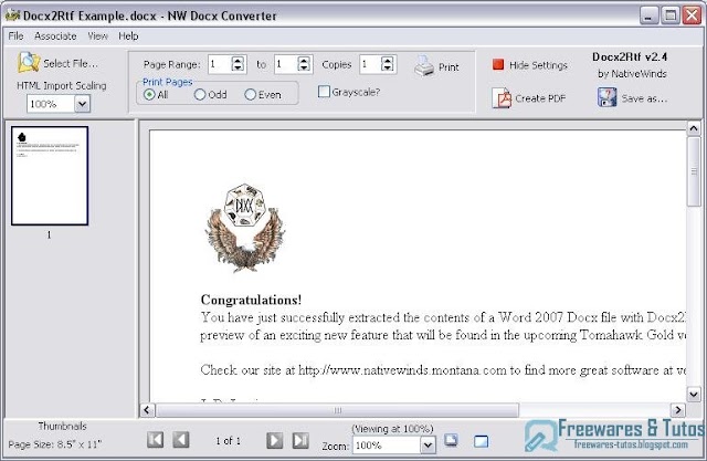 Docx2Rtf (NW Docx Converter) : pour convertir les documents .docx en RTF et PDF