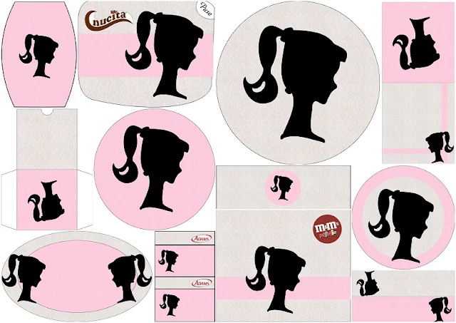 Barbie Silhouette: Free Printable Candy Buffet Labels.