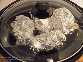 Simple easy slow cooker baked potatoes - Restoring the Picket Fence