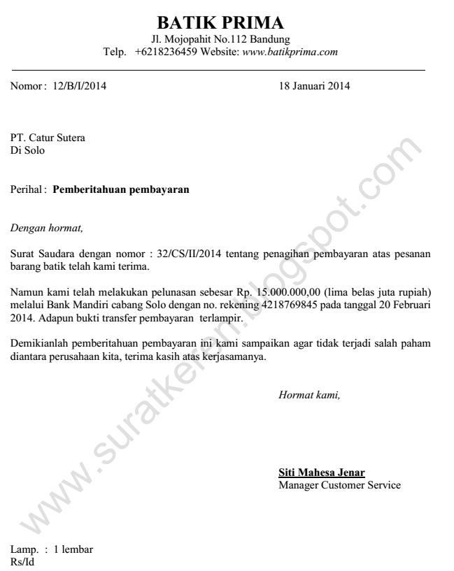 Surat Pemberitahuan Pembayaran  Aneka Surat