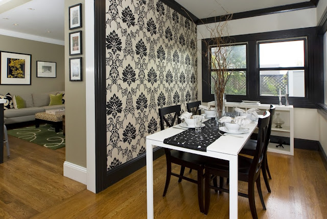 Grey and white dining room