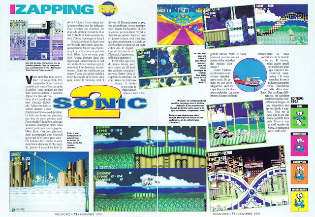 Les pages du test de Sonic 2 dans le magazine Mega Force en 1992.