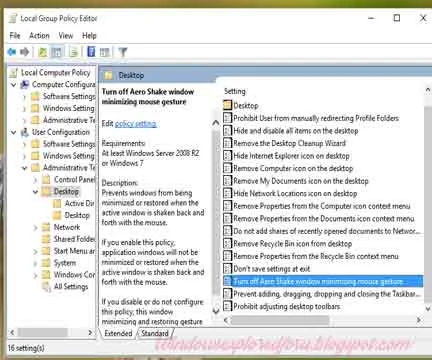 Enable/Disable Aero shake In Windows 10