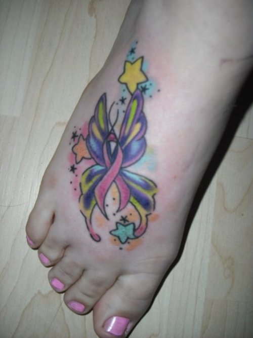 Cancer Ribbon Butterfly Tattoos