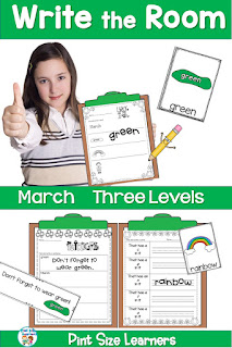 St. Patrick's Day Write the Room for K - 2 | March Write the Room Activities  Help your kindergarten, 1st and 2nd grade students learn new St. Patrick's Day vocabulary and practice spelling, writing and phonics patterns with this St. Patrick's Day Write the Room Activity Set. These write the room activities are perfect for the month of March. With very little teacher prep required, you can have a fun and interactive writing or word work activity in no time. Simply print and laminate the picture cards or sentence cards and post them around the classroom. The students will then search for the cards and write the word or sentence on their recording sheet. With 3 different levels in this resource it is easy to differentiate for the needs of your students, or use with different grade levels.