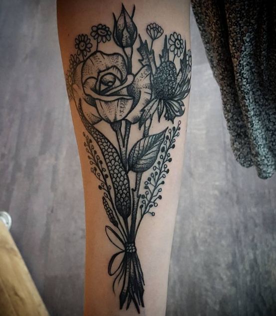 flower tattoo long stem