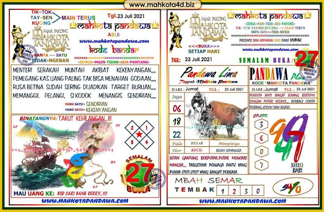 Syair Prediksi Pakong Mahkota Pandawa Jum'at,  23 - Juli - 2021