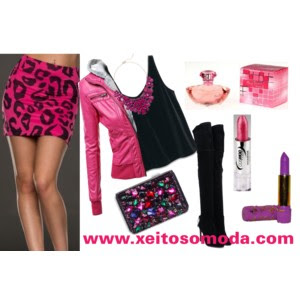 imagen look minifalda animal print fucsia y negra de xeitosomoda.com