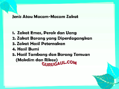 Lima Jenis Atau Macam-Macam Zakat