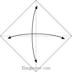 Bước 1: Gấp tờ giấy lại làm bốn để tạo nếp gấp, sau đó lại mở ra.