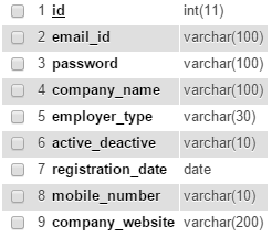 COMPANY table in job portal webs project