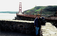 Debbie at Vista Point with the bridge in the background