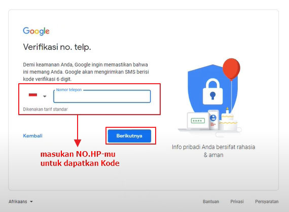 Verifikasi Email via No. Handphone