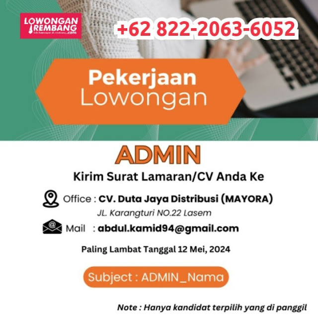 Lowongan Kerja Pegawai Admin Mayora CV Duta Jaya Distribusi Rembang