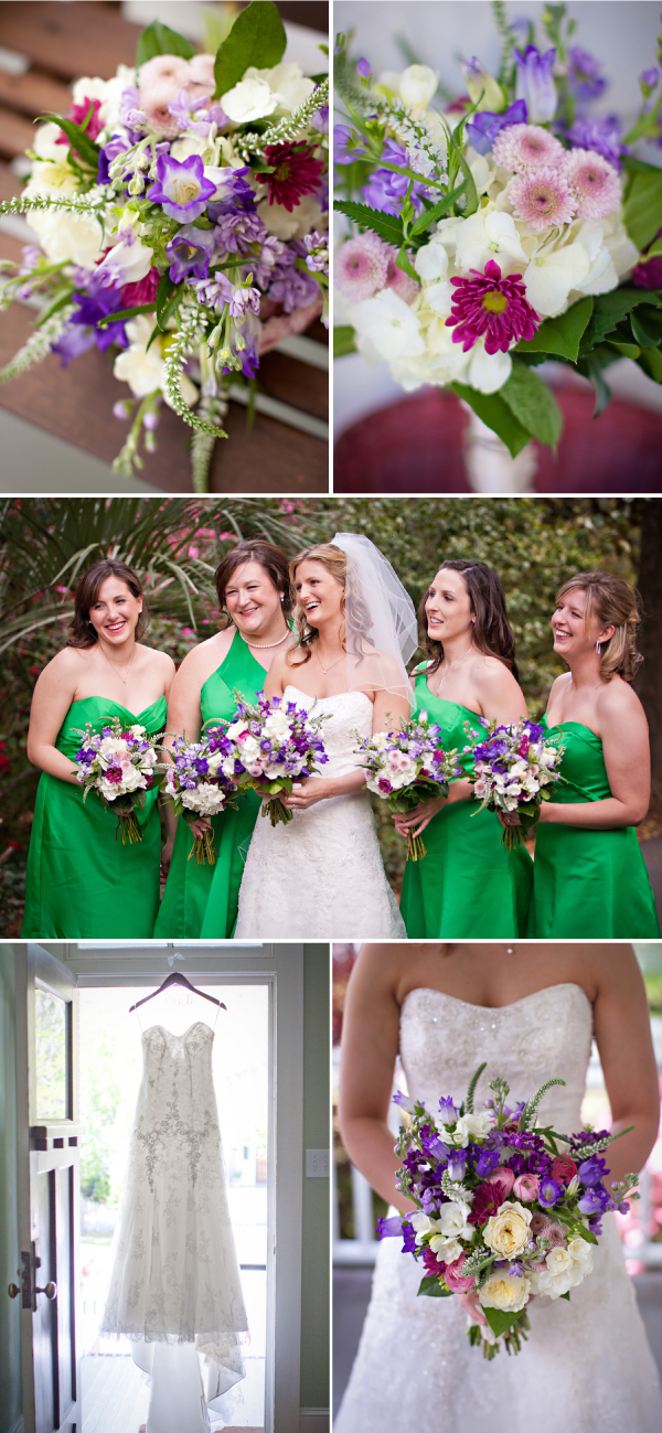 The couple choose to incorporate purple and green into their wedding colors