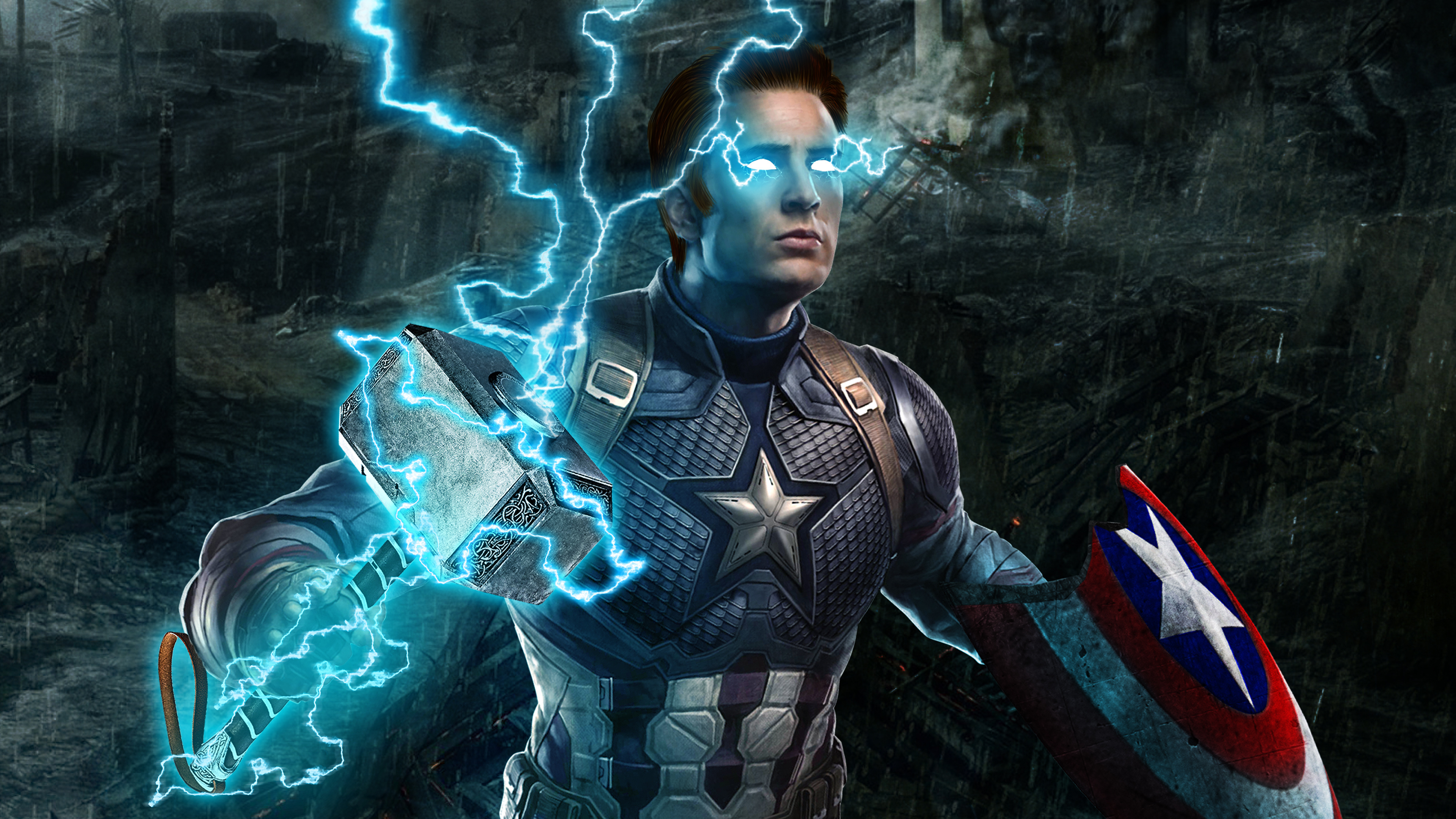 Avengers: Endgame, Captain America, Thor Hammer, Lightning  