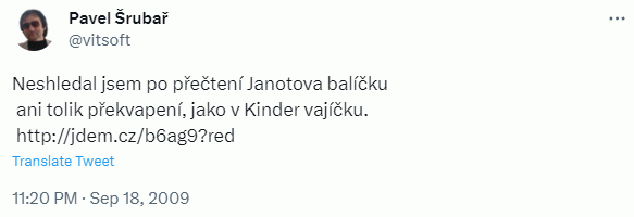 Neshledal jsem po přečtení Janotova balíčku  ani tolik překvapení, jako v Kinder vajíčku.