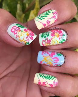 MoYou London Tropical 02 stamping on Color Club Poptastic Pastel Neons