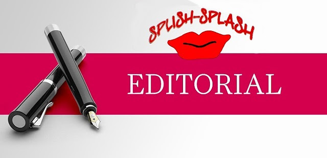 Fotocomposição com 2 canetas, o logo do Splish-Splash e a palavra EDITORIAL