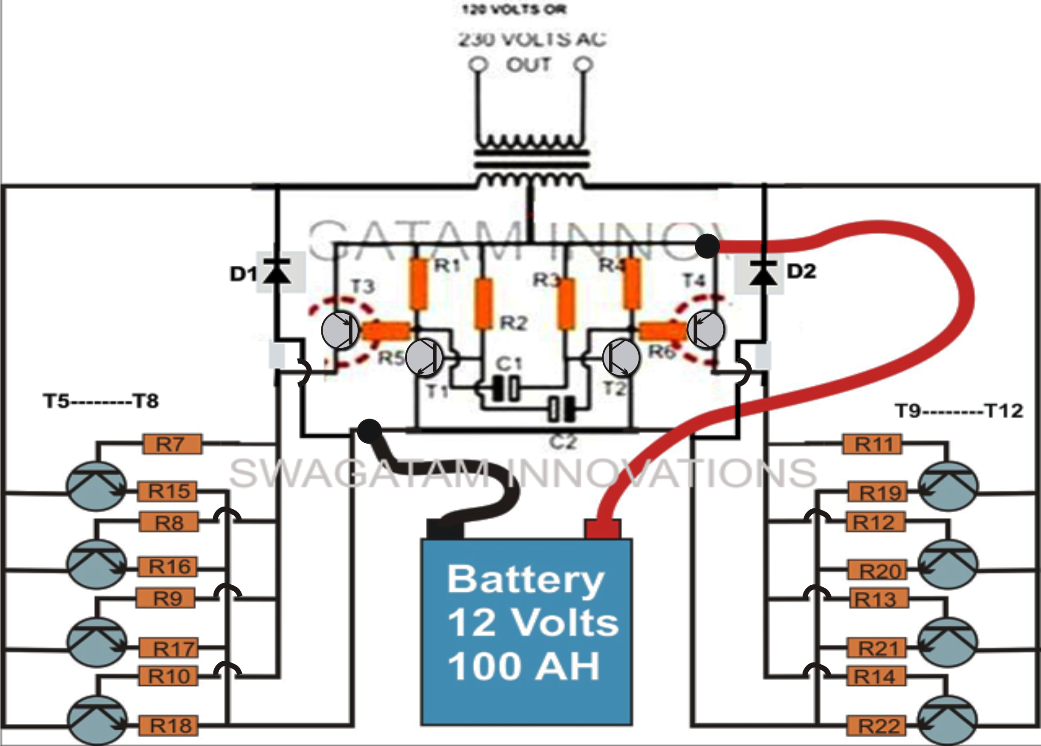 3055 Transistor Inverter Diagram - The Resistors Placed At The Emitter Of The 2n3055 Transistors Are All  Watts And Has Been Introduced To Avoid Thermal Runaway Situations With Any Of - 3055 Transistor Inverter Diagram