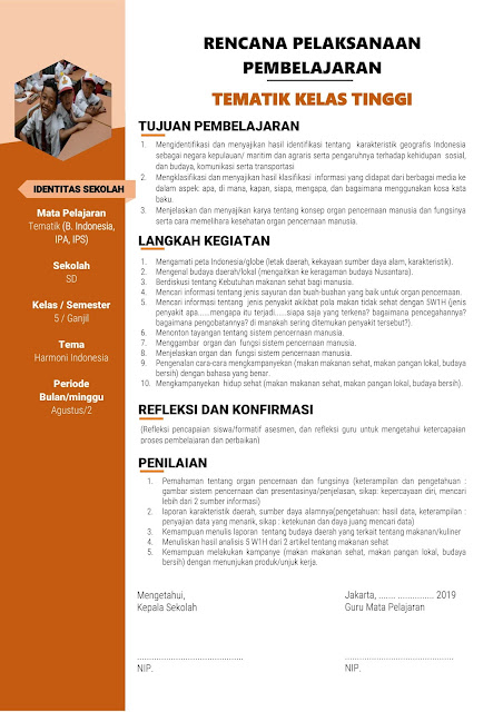 Contoh RPP Inspiratif SD Kelas 5 Tahun 2020 | RPP TEMATIK Kelas Tinggi Kelas 5 SD