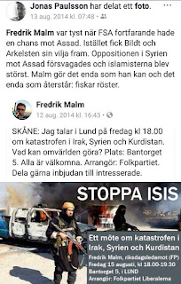 Jonas Paulsson, ordf i Köttfri måndag, fd fullmäktigeledamot för miljöpartiet, fd ordf Djurens parti, tycker det är trist att Fredrik Malm inte stödja FSA, han tycker det är trist att FSA inte klarade av att bygga ett islamistisk kalifat i Syrien.