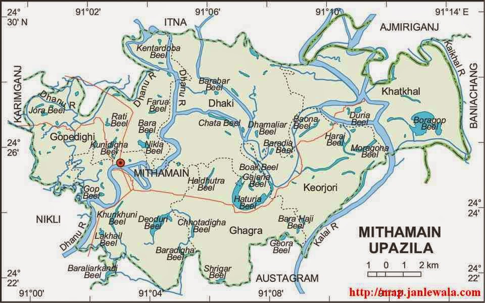 mithamain upazila map of bangladesh