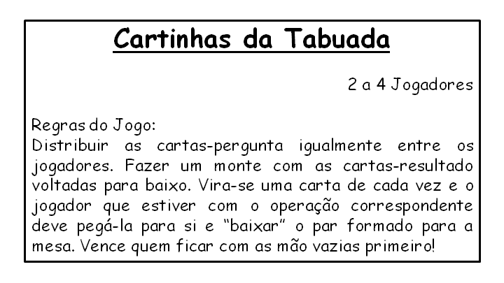 Reticências da Larissa: Cartinhas da Tabuada - Jogo 