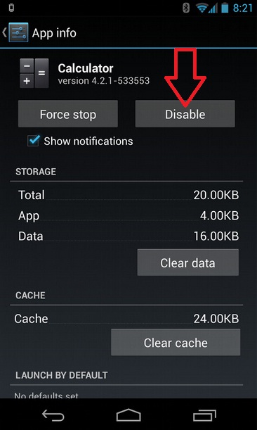 Disable Android System Application