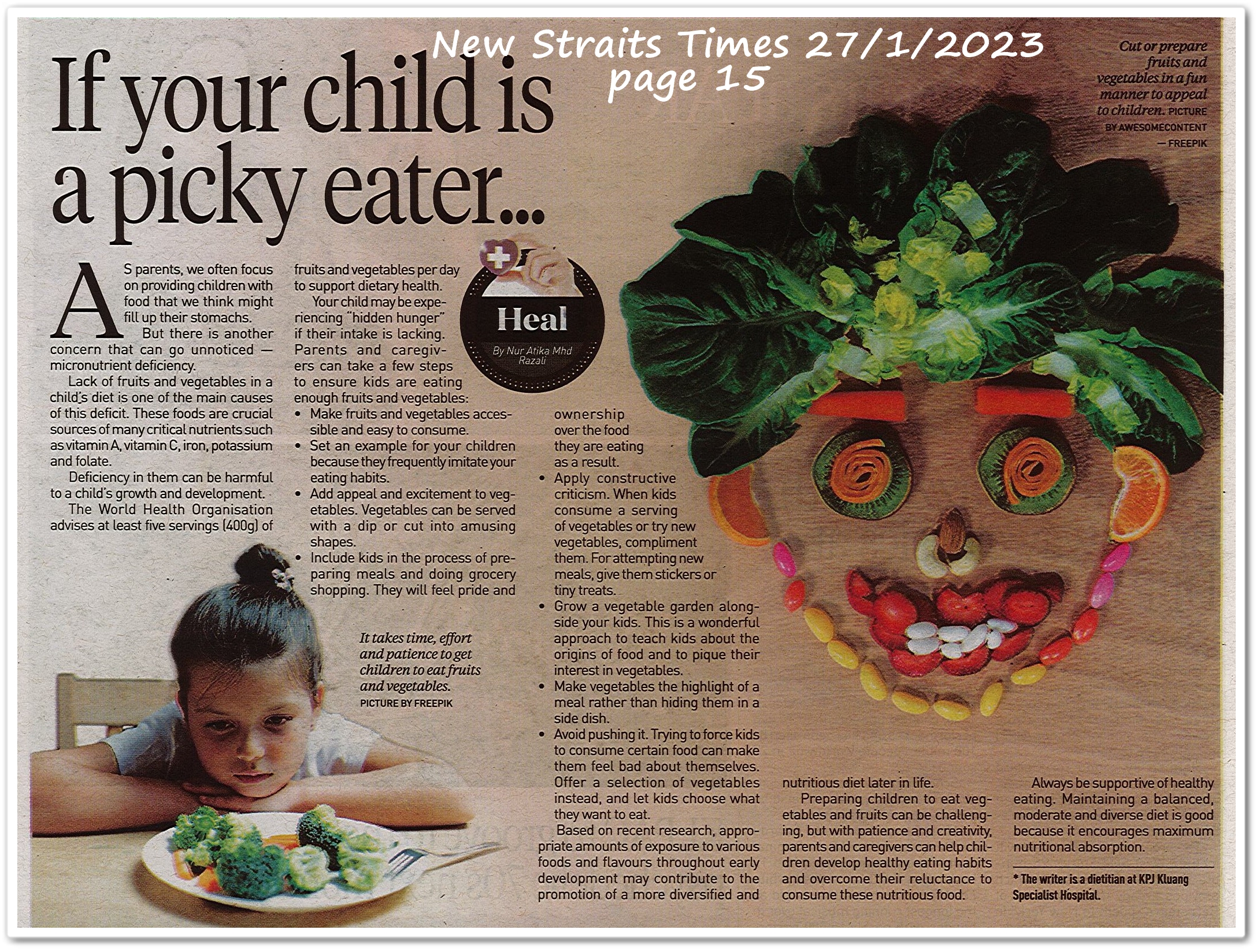 If your child is a picky eater ... - Keratan akhbar New Straits Times 27 Januari 2023
