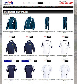 ProKit UK webpage with Brentwood trampoline branded clothing